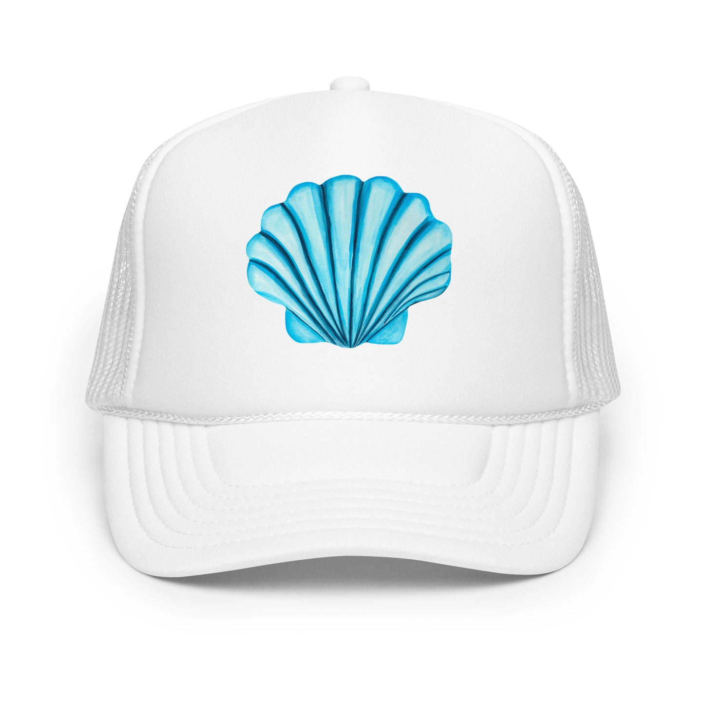Turquoise Blue Sea Shell Watercolor Illustrated Trucker Hat | 6 Colors White