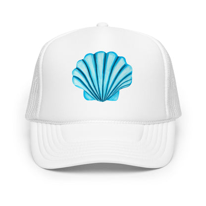 Turquoise Blue Sea Shell Watercolor Illustrated Trucker Hat | 6 Colors White