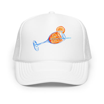 Aperol Spritz Watercolor Illustrated Trucker Hat White