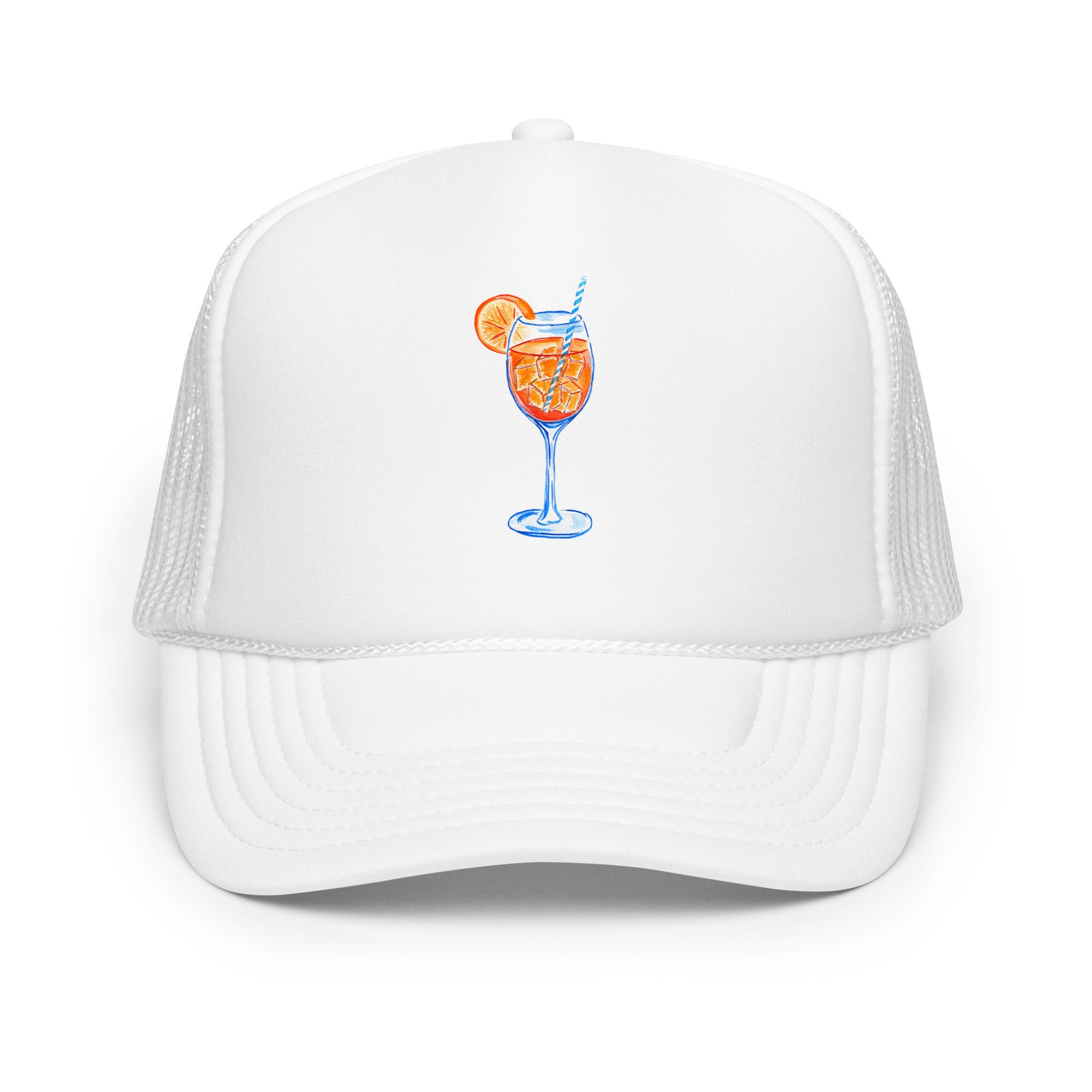 Aperol Spritz Watercolor Illustrated Trucker Hat White