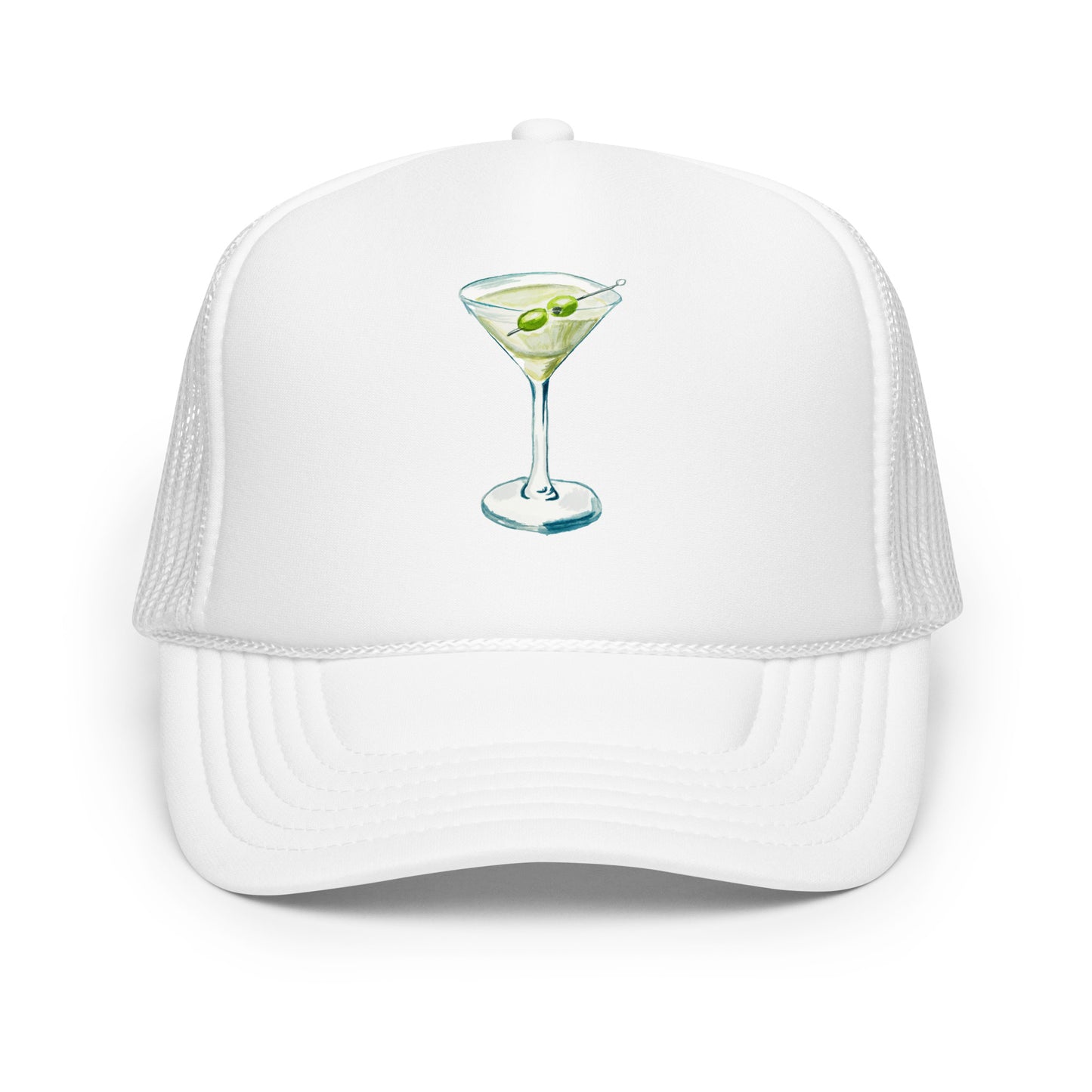 Martini Watercolor Illustrated Trucker Hat White