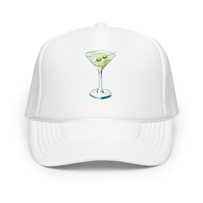 Martini Watercolor Illustrated Trucker Hat White
