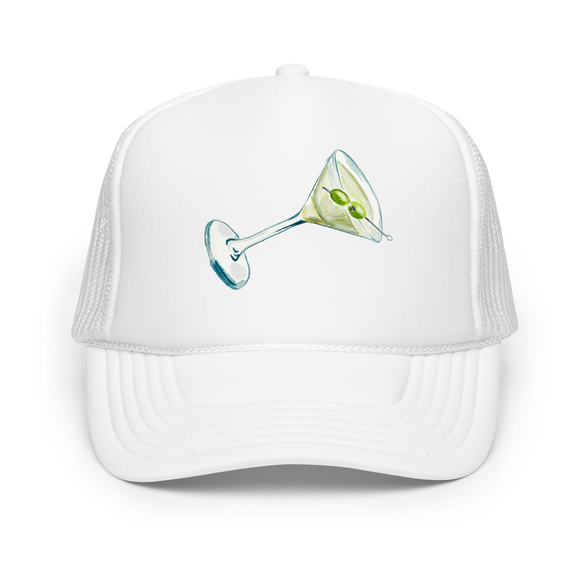 Martini Watercolor Illustrated Trucker Hat White