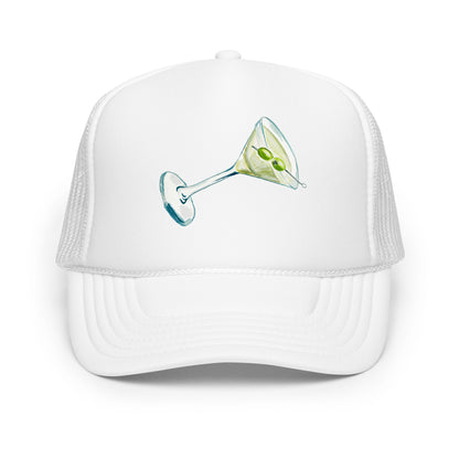 Martini Watercolor Illustrated Trucker Hat White