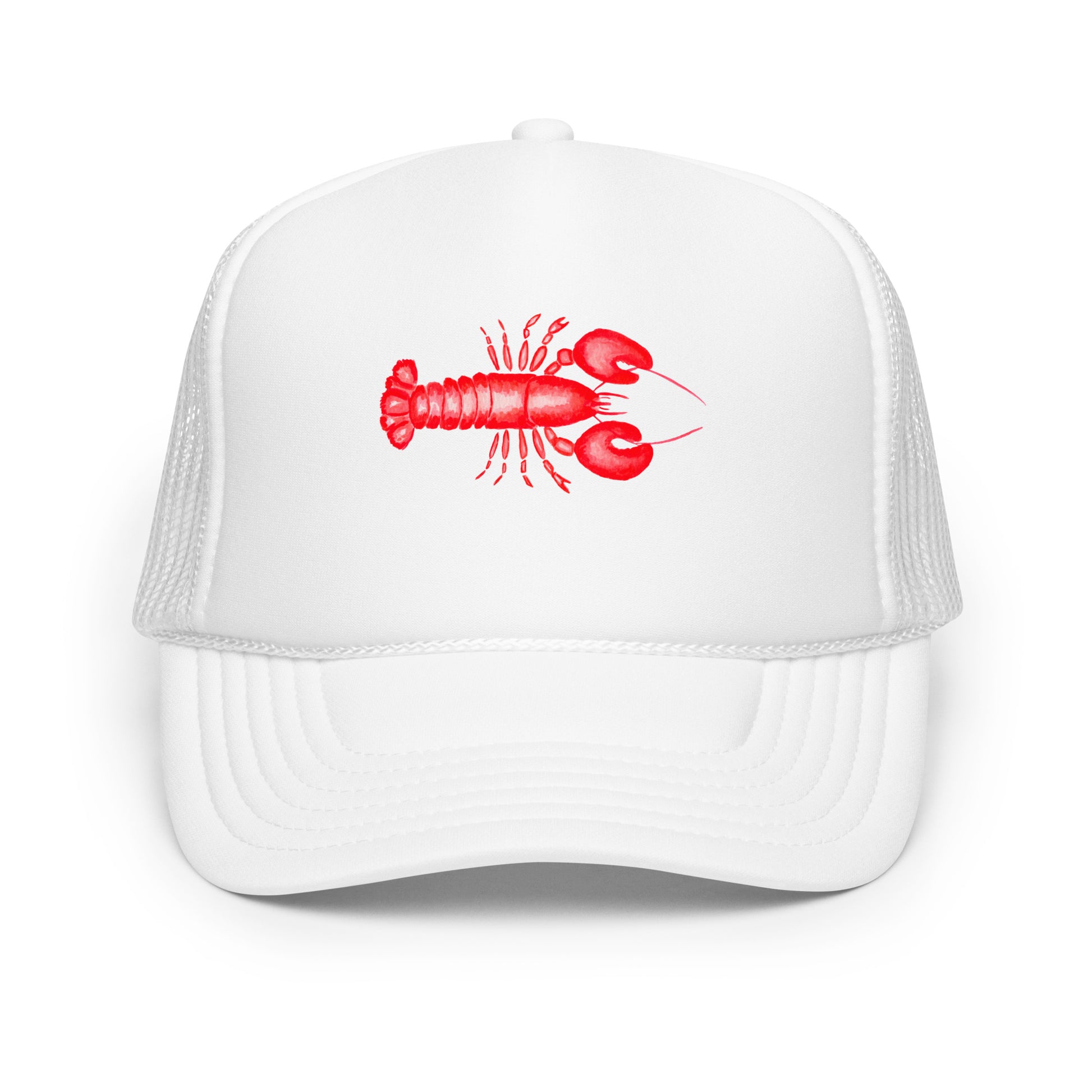 Mini Red Lobster Watercolor Illustrated Trucker Hat White