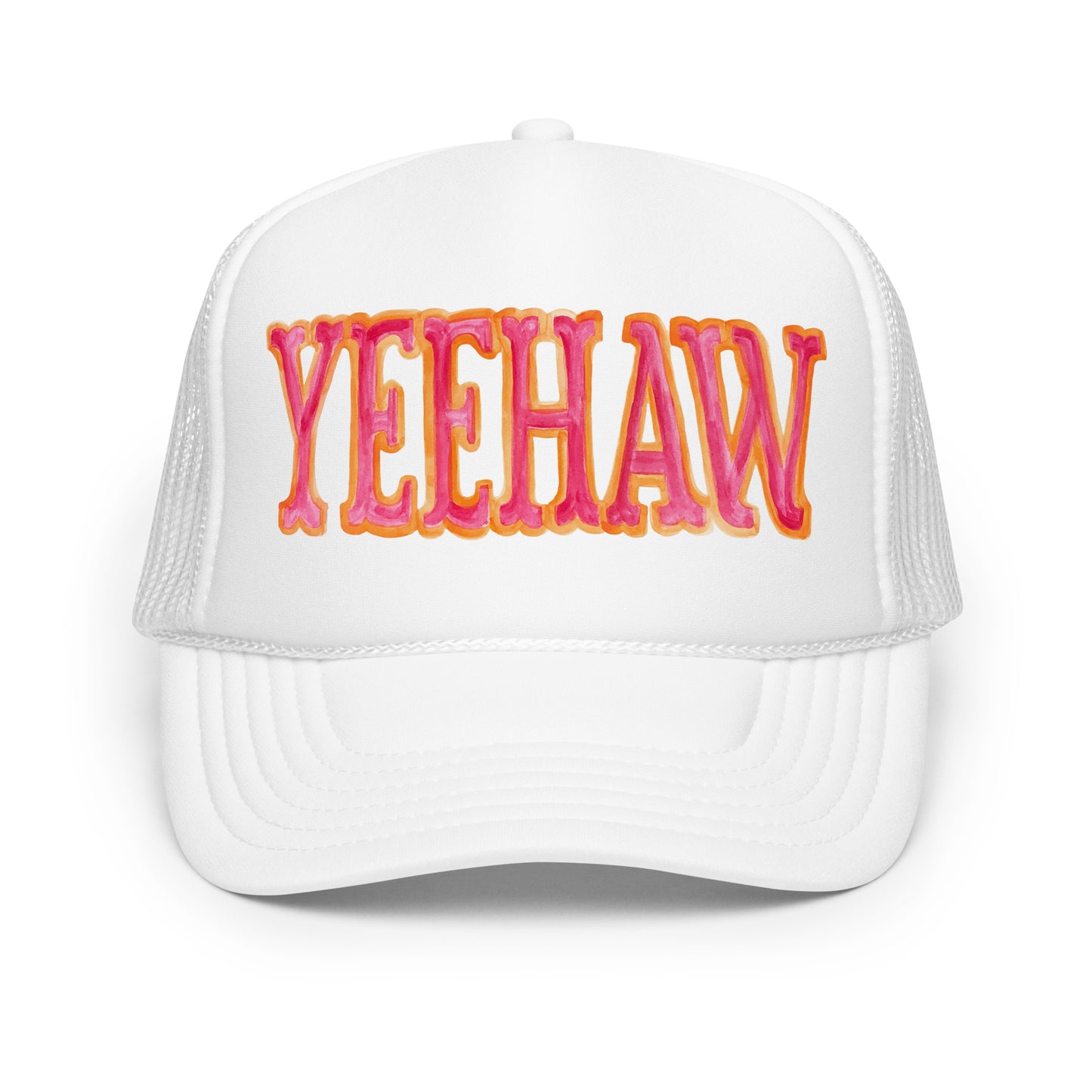 Yeehaw Hot Pink & Orange Trucker Hat White