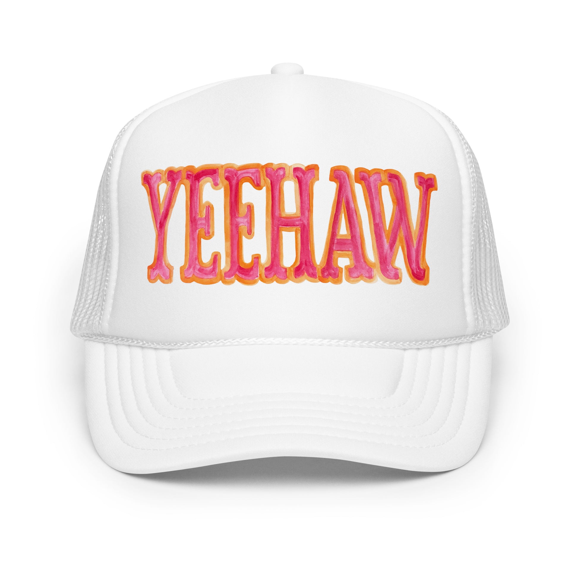 Yeehaw Hot Pink & Orange Trucker Hat White