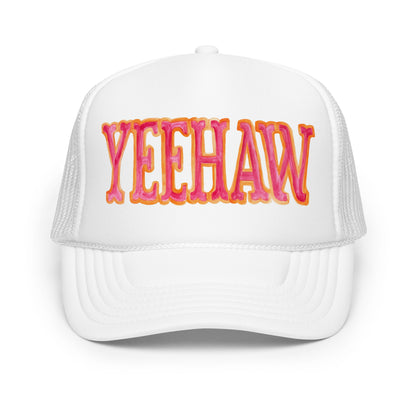 Yeehaw Hot Pink & Orange Trucker Hat White