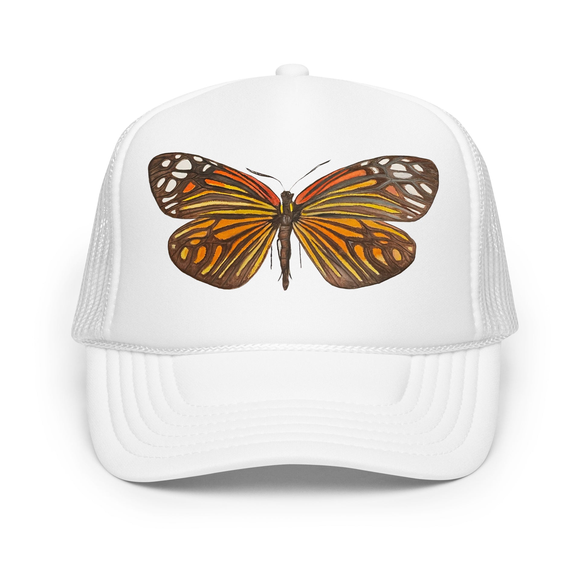 Orange & Black Butterfly Watercolor Illustrated Trucker Hat | 4 Colors White