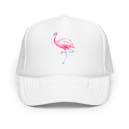 Pink Flamingo Watercolor Illustrated Trucker Hat | 9 Colors White