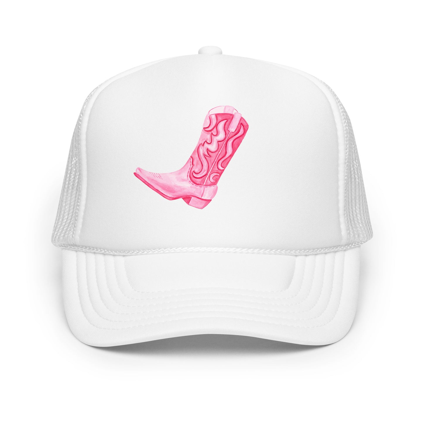 Hot Pink Cowboy Watercolor Printed Trucker Hat | Various Colors White