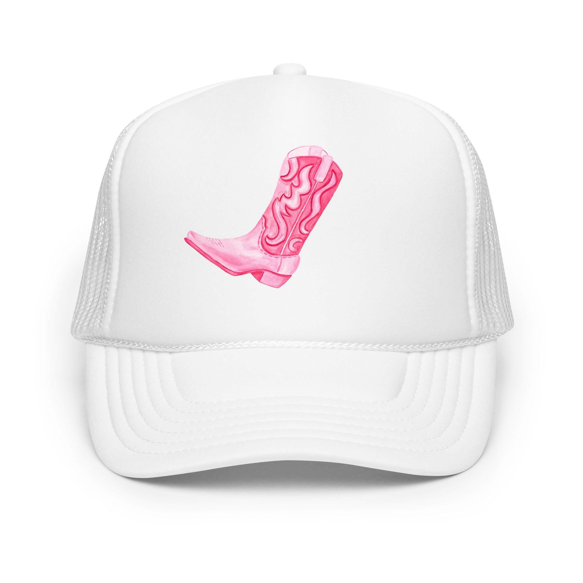 Hot Pink Cowboy Watercolor Printed Trucker Hat | Various Colors White
