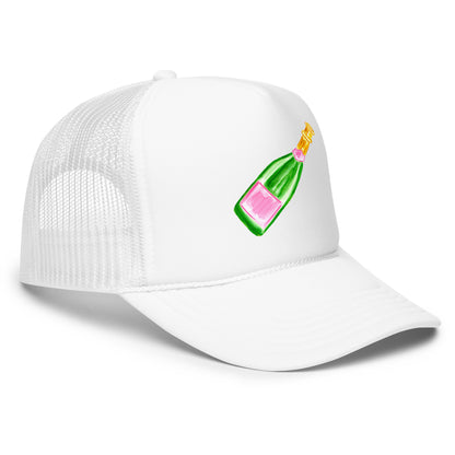 Trucker Hat | Pink & Green Champagne Bottle Watercolor Illustration