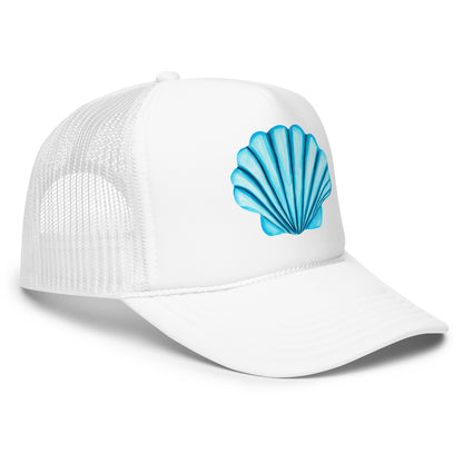 Turquoise Blue Sea Shell Watercolor Illustrated Trucker Hat | 6 Colors