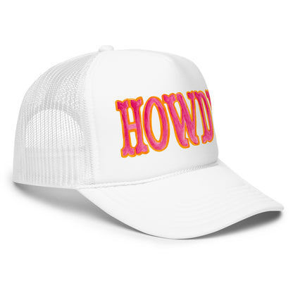 Howdy Hot Pink & Orange Watercolor Illustrated Trucker Hat