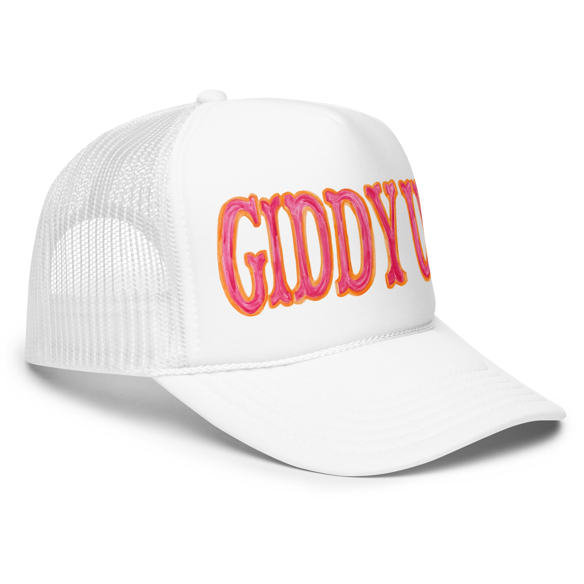Giddy Up Hot Pink & Orange Watercolor Illustrated Trucker Hat