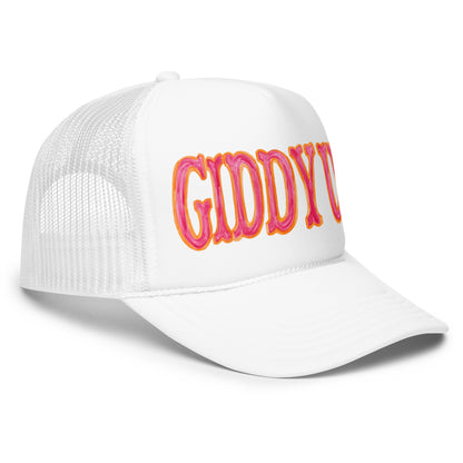 Giddy Up Hot Pink & Orange Watercolor Illustrated Trucker Hat
