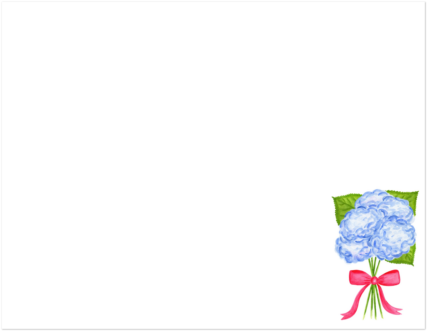 Blue Hydrangeas with Hot Pink Bow Watercolor Illustration | Set of 10 Cards & Envelopes | 2 Sizes