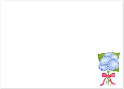 Blue Hydrangeas with Hot Pink Bow Watercolor Illustration | Set of 10 Cards & Envelopes | 2 Sizes