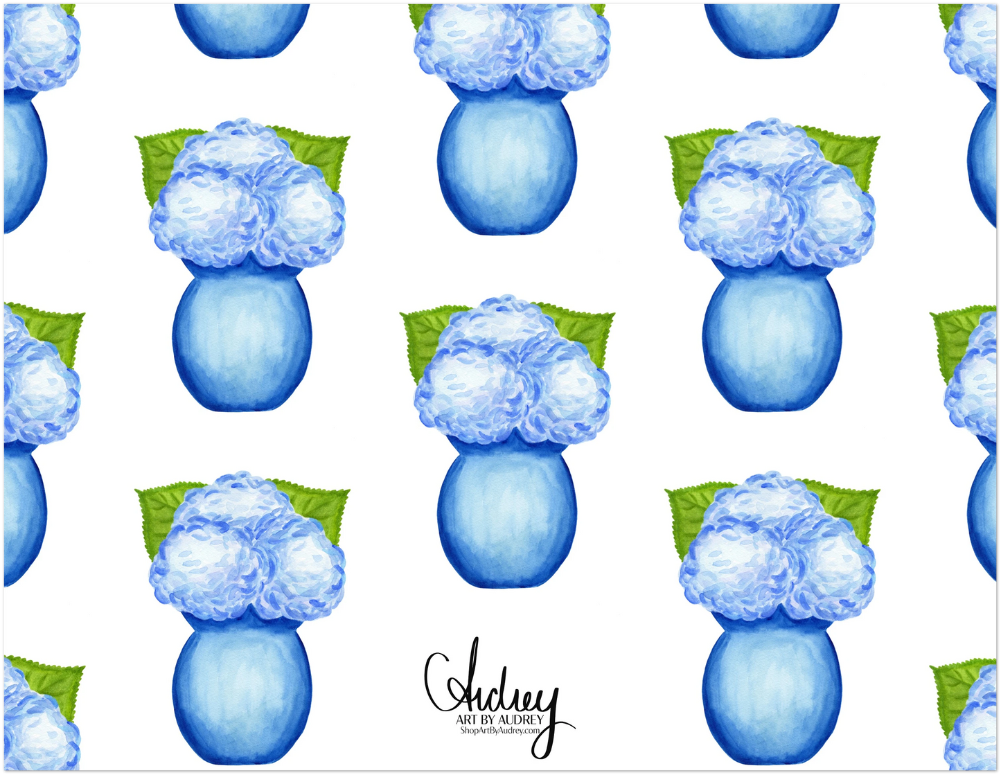 Blue Hydrangeas in a Blue VaseWatercolor Illustration | Set of 10 Cards & Envelopes | 2 Sizes