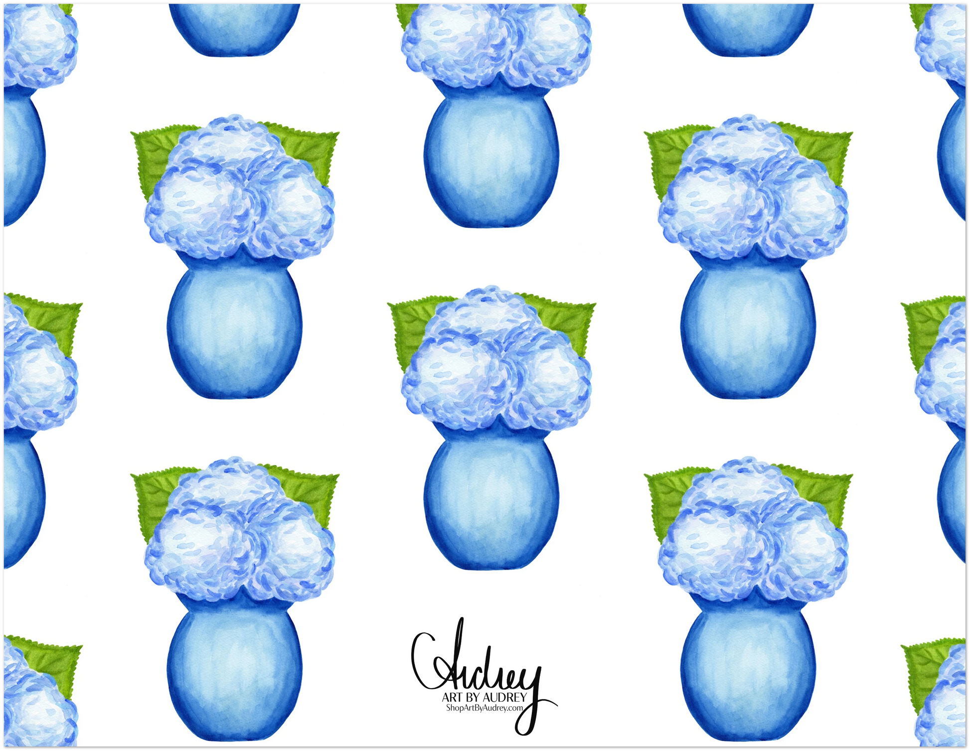 Blue Hydrangeas in a Blue VaseWatercolor Illustration | Set of 10 Cards & Envelopes | 2 Sizes