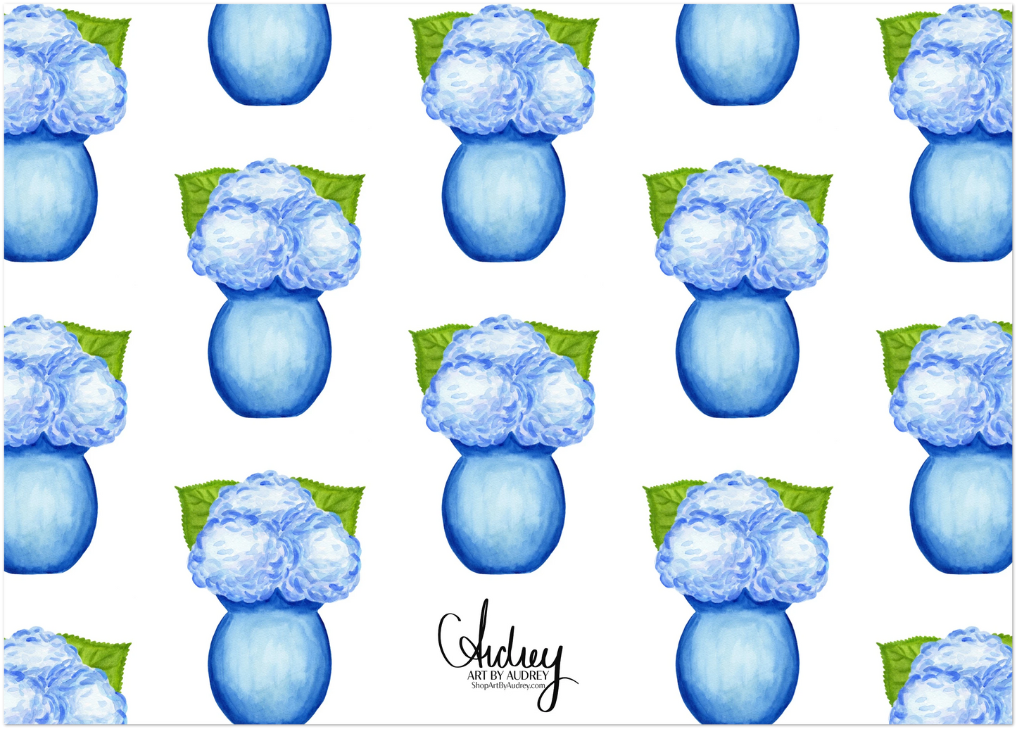 Blue Hydrangeas in a Blue VaseWatercolor Illustration | Set of 10 Cards & Envelopes | 2 Sizes