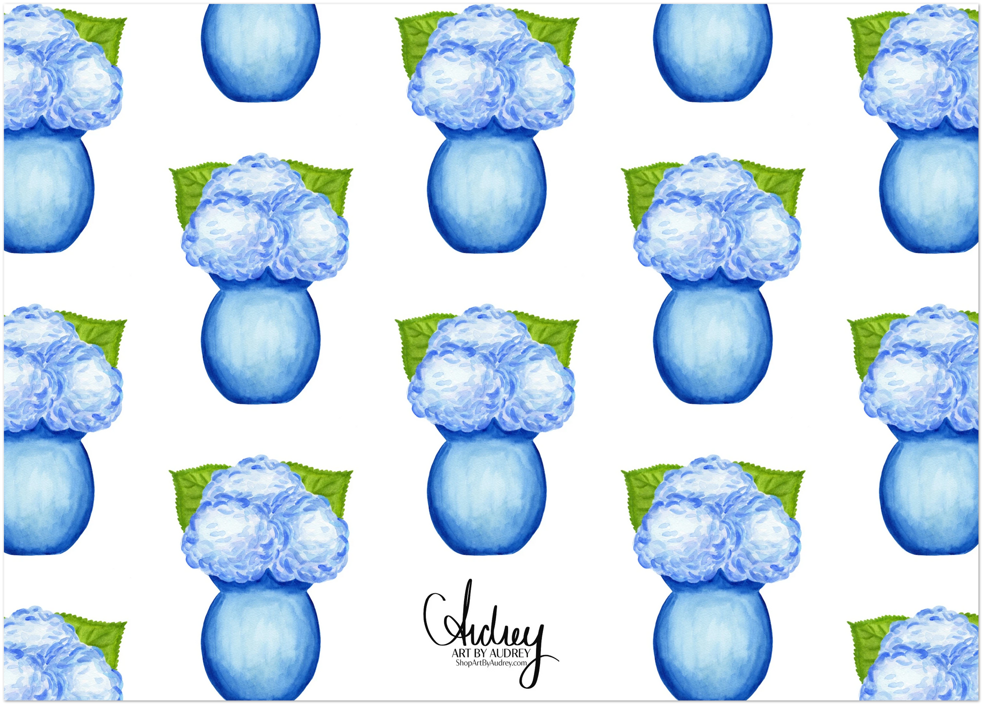 Blue Hydrangeas in a Blue VaseWatercolor Illustration | Set of 10 Cards & Envelopes | 2 Sizes