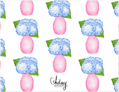 Blue Hydrangeas in a Pink Vase Watercolor Illustration | Set of 10 Cards & Envelopes | 2 Sizes