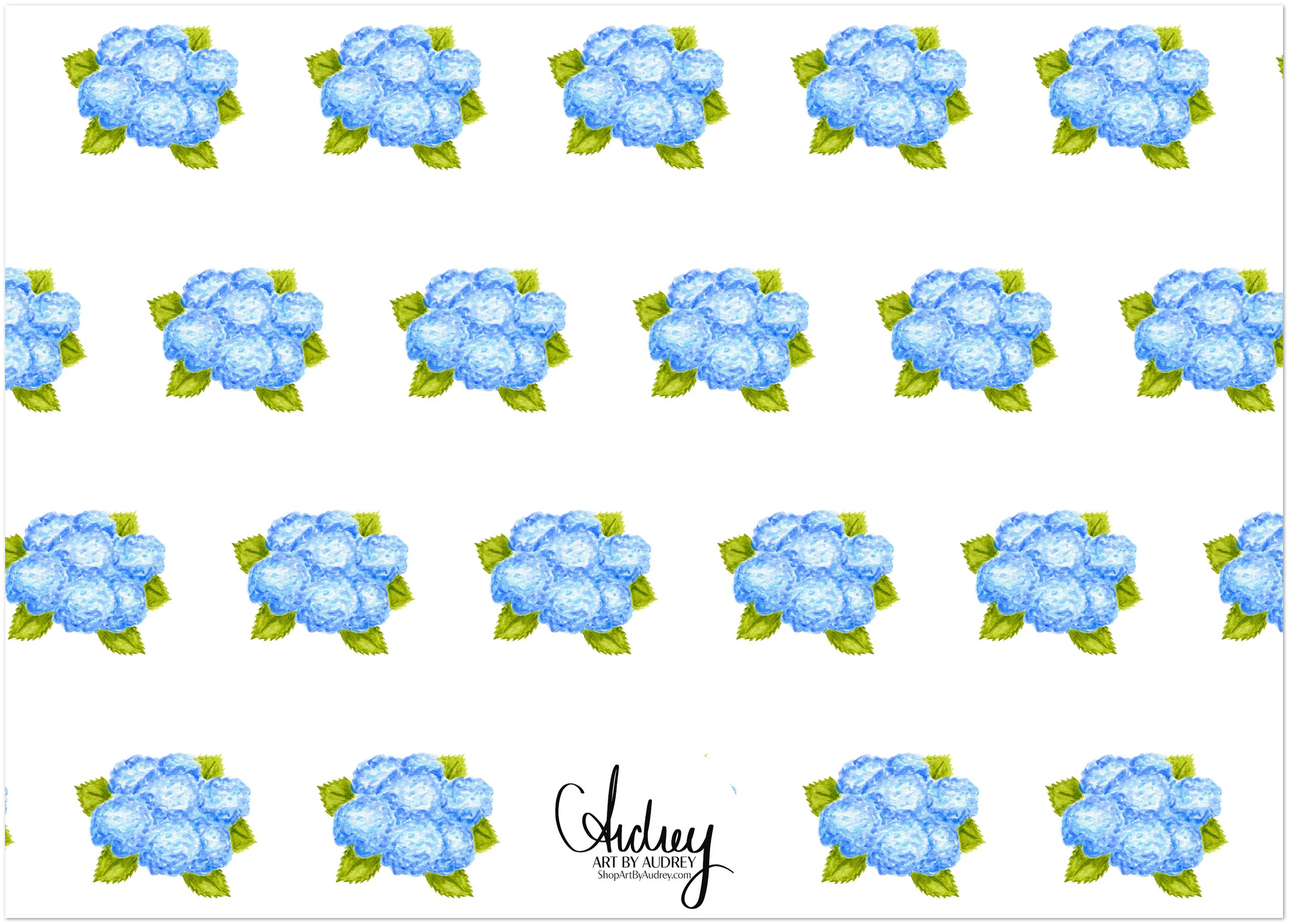 Thank You Blue Hydrangea Bunch Watercolor Illustrated Flat Notecards | Set of 10 Cards & Envelopes | 2 Sizes