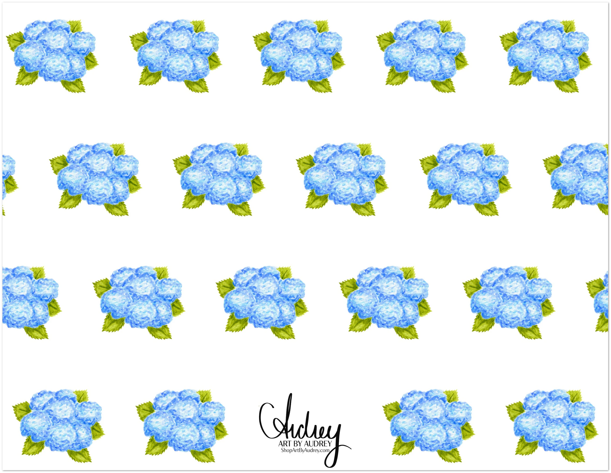 Thank You Blue Hydrangea Bunch Watercolor Illustrated Flat Notecards | Set of 10 Cards & Envelopes | 2 Sizes