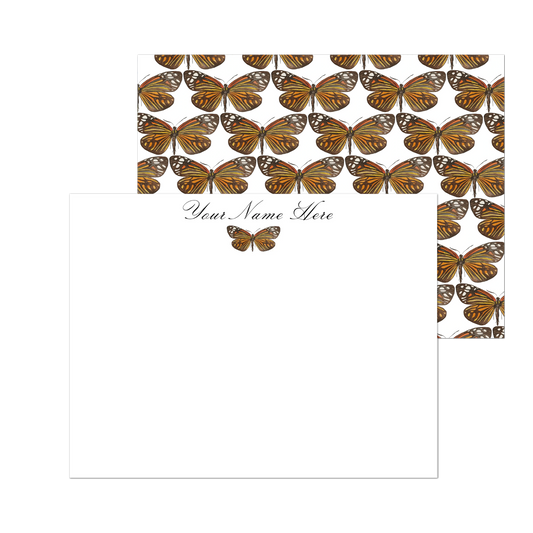 Personalized Orange & Black Butterfly Watercolor Illustrated Flat Notecards | Set of 10 Cards & Envelopes | 2 Sizes