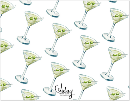 Personalized "Tini" Blue & Green Martini Watercolor Illustrated Stationery | Flat Notecards & Envelope Set of 10 | 2 Sizes