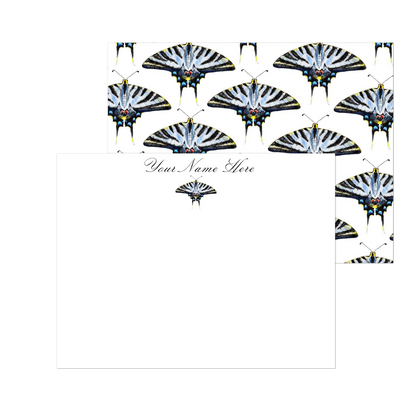Personalized Light Blue Swallowtail Butterfly Watercolor Illustrated Flat Notecards | Set of 10 Cards & Envelopes | 2 Sizes