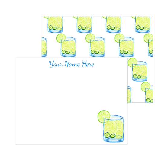 Personalized Spicy Margarita Watercolor Illustrated Flat Notecards | Set of 10 Cards & Envelopes | 2 Sizes