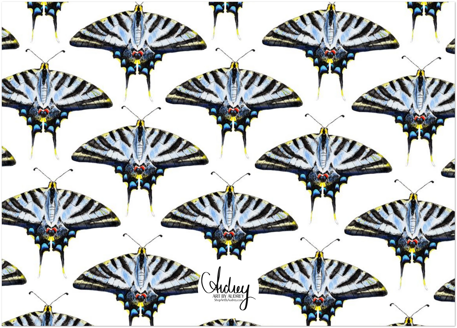 Thank You Cards Light Blue Swallowtail Butterfly Watercolor Illustrated Flat Notecards | Set of 10 Cards & Envelopes | 2 Sizes