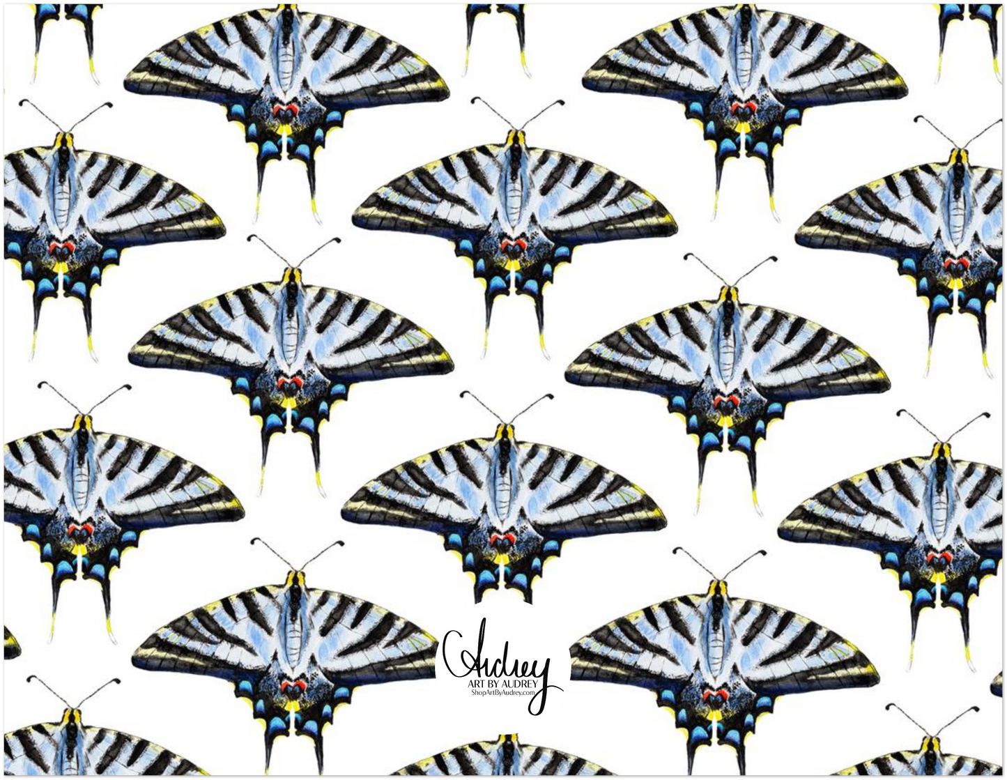 Personalized Light Blue Swallowtail Butterfly Watercolor Illustrated Flat Notecards | Set of 10 Cards & Envelopes | 2 Sizes