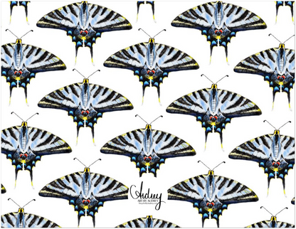 Personalized Light Blue Swallowtail Butterfly Watercolor Illustrated Flat Notecards | Set of 10 Cards & Envelopes | 2 Sizes