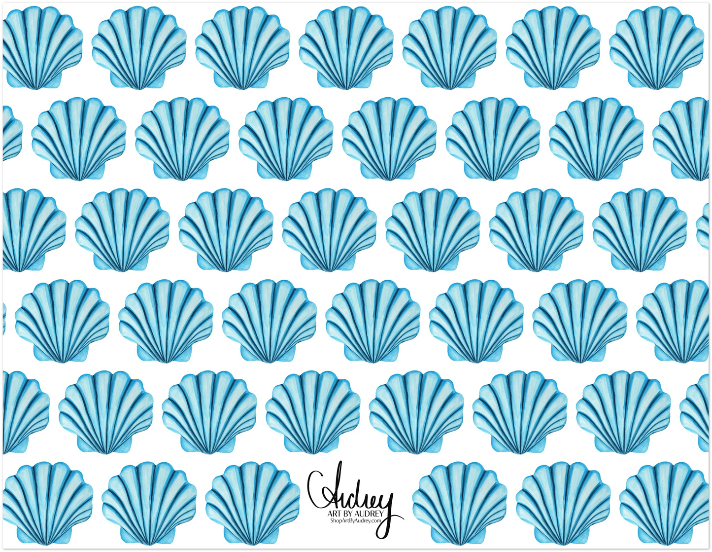 Personalized Blue or Turquoise Sea Shell Watercolor Illustrated Flat Notecards | Set of 10 Cards & Envelopes | 2 Sizes