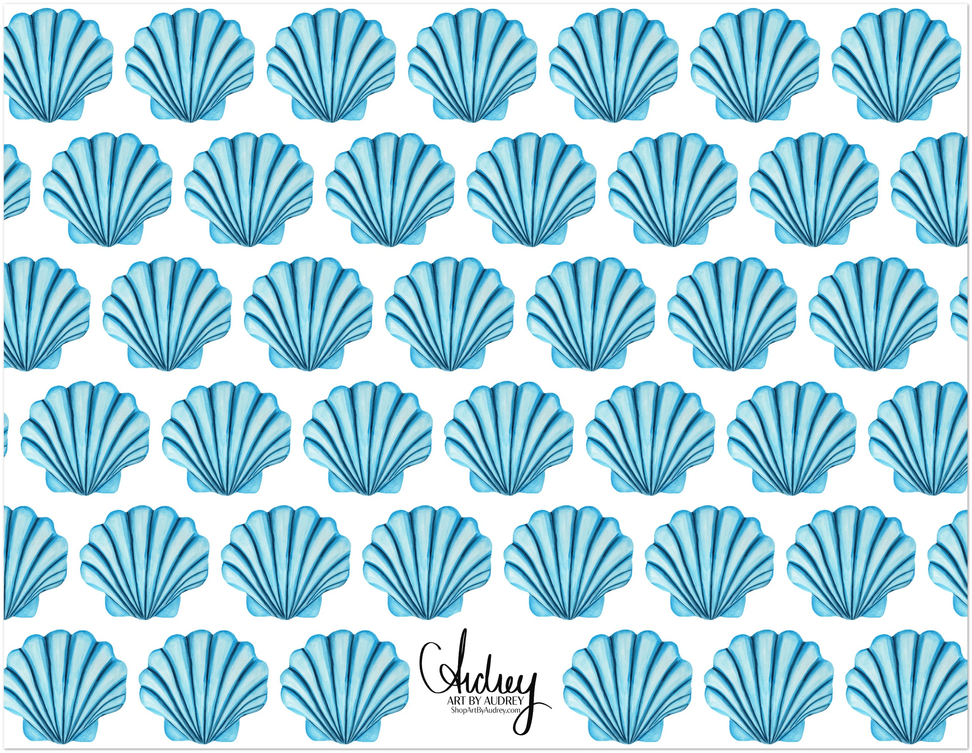 Personalized Blue or Turquoise Sea Shell Watercolor Illustrated Flat Notecards | Set of 10 Cards & Envelopes | 2 Sizes