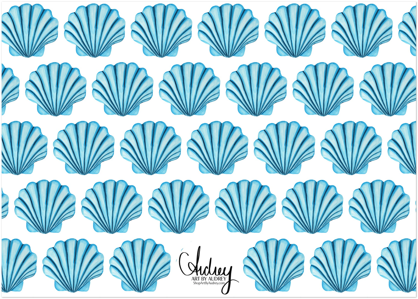 Personalized Blue or Turquoise Sea Shell Watercolor Illustrated Flat Notecards | Set of 10 Cards & Envelopes | 2 Sizes