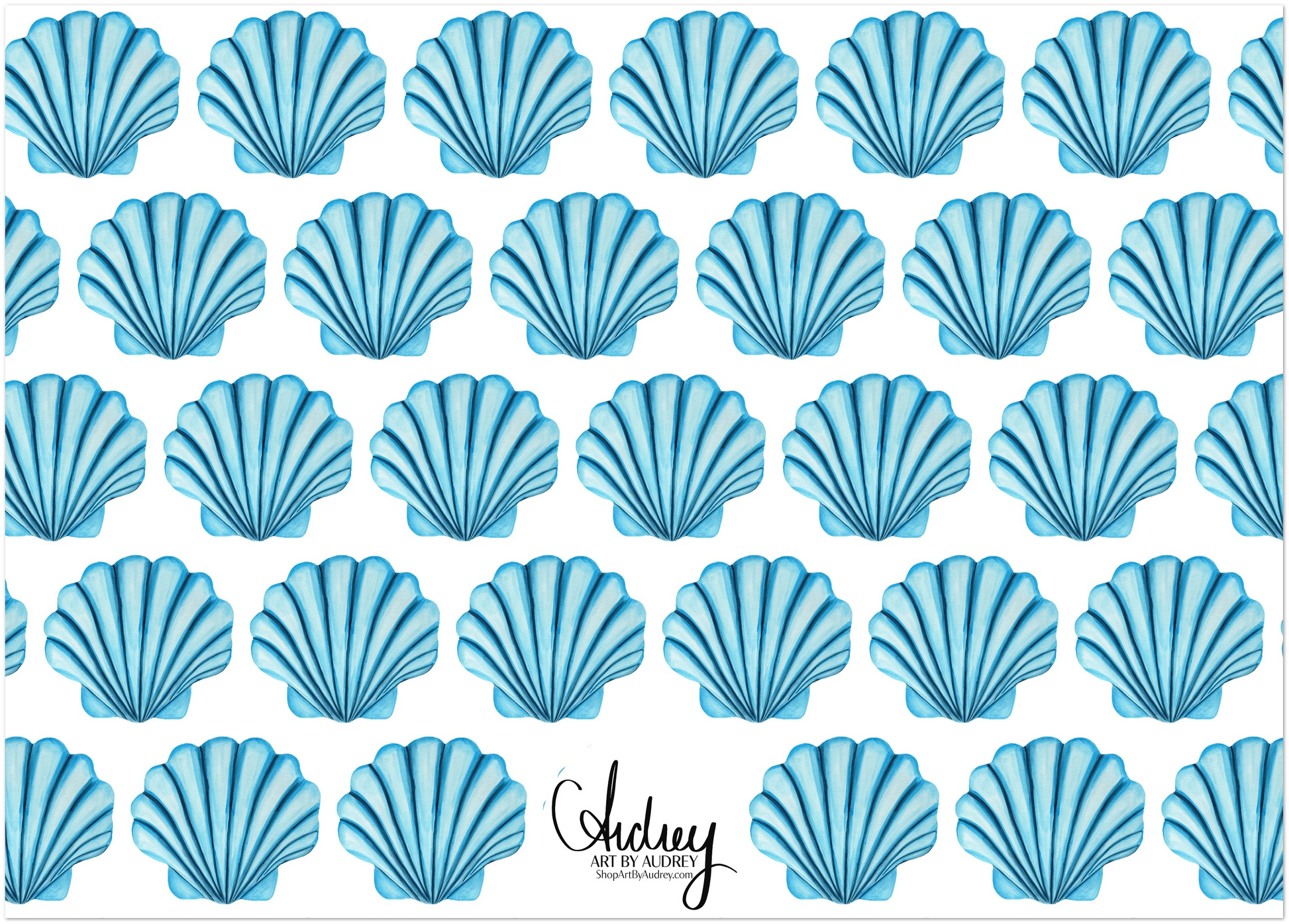 Personalized Blue or Turquoise Sea Shell Watercolor Illustrated Flat Notecards | Set of 10 Cards & Envelopes | 2 Sizes